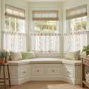 jinchan Belrose Linen Floral Kitchen Curtains 24 inch Length Embroidered Farmhouse Cafe Curtains for Living Room Bathroom Small Windows Curtain Set Sheer Light Filtering 2 Panels Beige