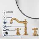 8 inch 2 Handles 3 Holes Widespread Bathroom Sink Faucet Antique Brass Bathroom Vanity Faucet Basin Mixer Tap Faucet Matching Metal Pop Up Drain with Overflow