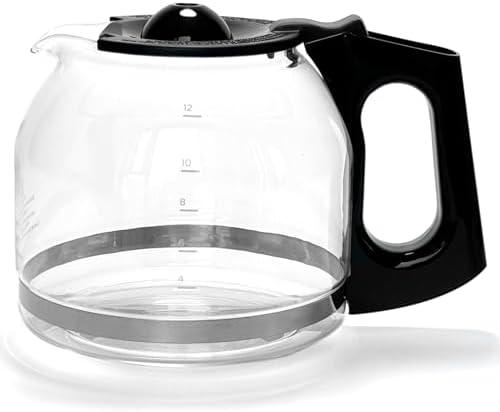 12-Cup Replacement Glass Coffee Carafe Compatible with Black and Decker Coffee maker Model CM0915BKD, Black Handle with Extra Lid, Product Height: 5.9 inch.