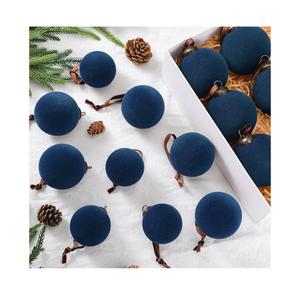 15 Pcs Velvet Christmas Balls Bulk 3.15, 2.76, 2.36 Inch, Flocked Xmas Tree Ball Ornaments Plastic Velvet Christmas Ornaments Xmas Tree Hanging Decoration(Navy Blue)
