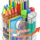 Mefirt Acrylic Pen Holder, 360 Degree Marker Organizer for Desk, Rotating Desk Storage With 4 Compartments, Art Supply Crayon Holder for Office School Home, Clear