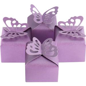 Kslong 50pcs Purple Butterfly Favor Boxes Girl Baby Shower Butterfly Candy Box Decoration Party Birthday Wedding Small Gift Boxes (Purple)