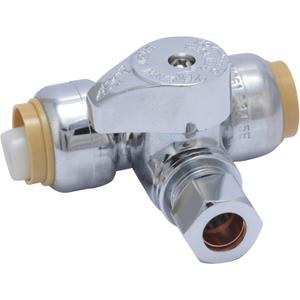 SharkBite 1/2 x 1/2 x 3/8 Inch Compression Tee Stop Valve, Push to Connect Brass Plumbing Fitting, PEX Pipe, Copper, CPVC, PE-RT, HDPE, 24984A