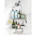 YASONIC Shower Caddy Hanging - Never Rust Shower Organizer - Aluminum Over The Head Caddy with 10 Hooks for Razor/Sponge - Rack with Soap Basket - Silver