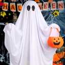 Ghost Costume for Kids, Toddler Ghost Costume with Pumpkin Bag, Halloween Spooky Costumes for Boys Girls Cosplay Dress Up (7-10 years)