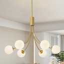 Modern Mid Century Gold Chandeliers, 6-Light Glass Globe Chandeliers Hanging Sputnik Chandelier Light Fixtures for Dining Room Living Room Bedroom Kitchen Island Foyer