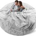 (No Filler Bean Bag Chair Cover Without Filler, Big Round Soft Fluffy PV Velvet Washable Bean Bag Lazy Sofa Bed Cover for Adults, Living Room Bedroom Furniture Outside, 5ft Snow Grey