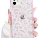 NITITOP Compatible with iPhone 11 Case Cute Clear Pink Durable Flower Floral Leave for Girls Women Soft TPU Transparent Colourful Frame Full Camera Lens Shockproof Protective Cover - Pink