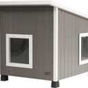 New Age Pet ECOFLEX Outdoor Cat House X-Large Weather Resistant, Raised Floor, Dual Vinyl Flaps, 30% Bigger, 28" W x 20" H