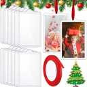12 Pieces Christmas Clear Hanging Photo Frame Acrylic Picture Frames Ornament Mini Frames with Ribbon Xmas Picture Frame for Christmas Trees Decoration (12, Rectangle)