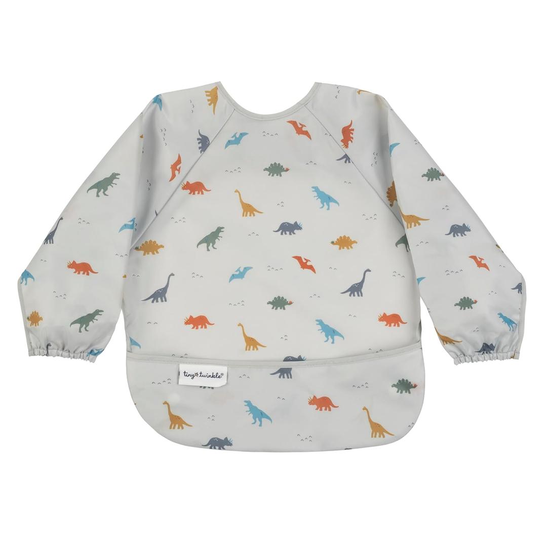 Tiny Twinkle Long Sleeve Bib for Babies & Toddlers | Waterproof Smock Bib for Eating | Machine Washable & Mess-Proof Feeding Essentials | Newborn Shower Gift (Dinosaur, 6-24M)