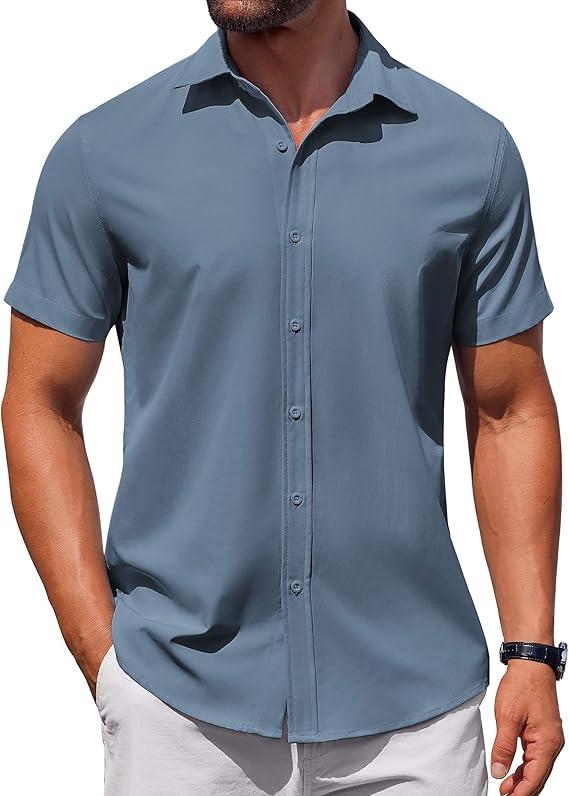 COOFANDY Men's Button Down Shirt Short Sleeve Casual Shirt for Men Summer Business Casual Dress Shirt, M