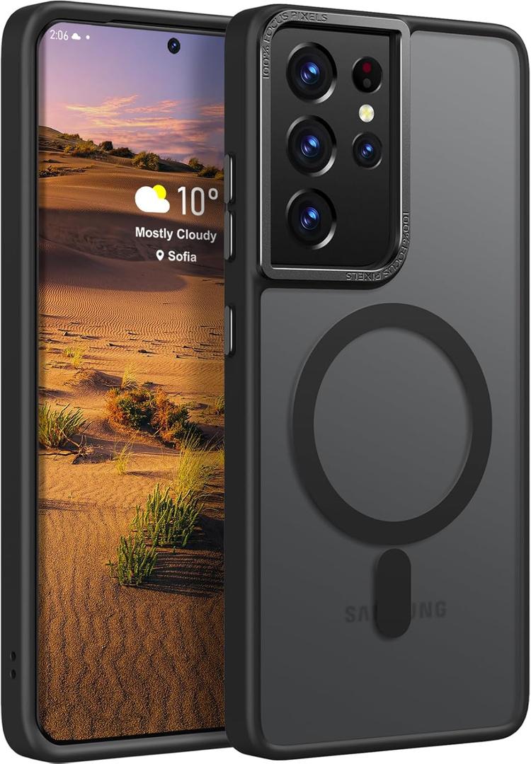 Rayboen for Samsung Galaxy S21 Ultra Case Magnetic, [Compatible with Magsafe] Protective Slim Fit Skin Feel Phone Cover for S21 Ultra 5G with Translucent Hard Back & Soft Edge, Matte Black