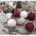 12PCS Burlap Christmas Ornaments, Rustic Jute Wrapped Balls 3.15", Snowflake Embroidered & Plaid Pattern Farmhouse Ornaments for Christmas Tree