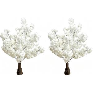 Artificial Cherry Blossom Tree 3.6ft –2 Pack White Faux Cherry Tree for Wedding Backdrop, Party Decoration, Home Living Room, Office Table, Indoor Floral Display