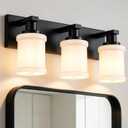 3-Light Black Bathroom Light Fixture with Milk White Glass Shade, Modern Vanity Lighting Over Mirror for Bedroom Living Room Hallway, E26 Bulb Base