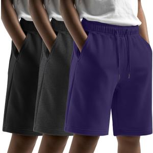 3 Pack Boy's Sweat Shorts 7" Drawstring Knee Baggy Athletic Wide Leg Bermuda Shorts for Casual Sports with Pockets