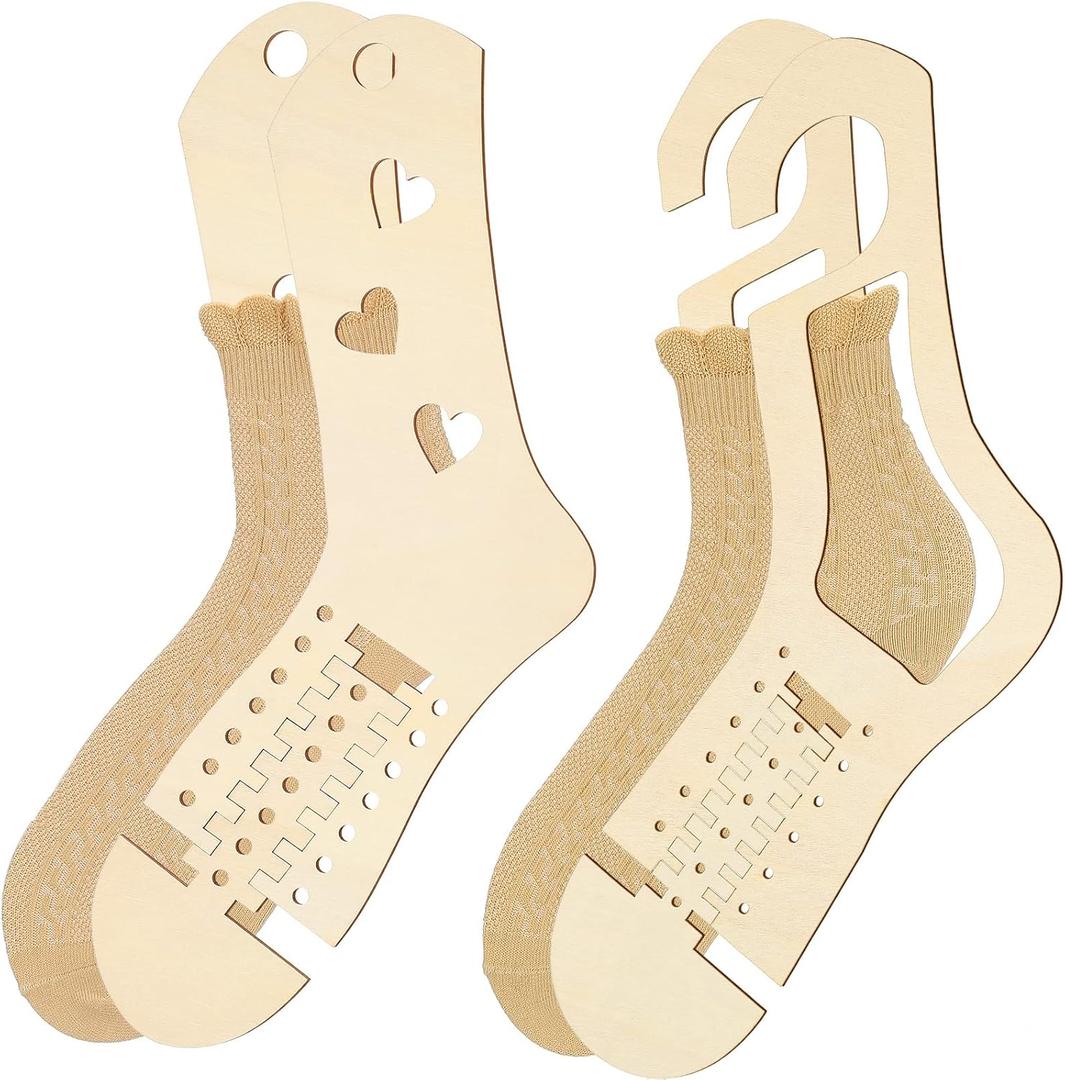 4 Pieces Sock Blockers for Knitting Wooden Sock Blockers Adjustable Thicken Knit Sock Ruler Tool Stocking Blockers Wood Sock Form Stretchers for Knitting Crochet Stocking Display Knitters Beginners