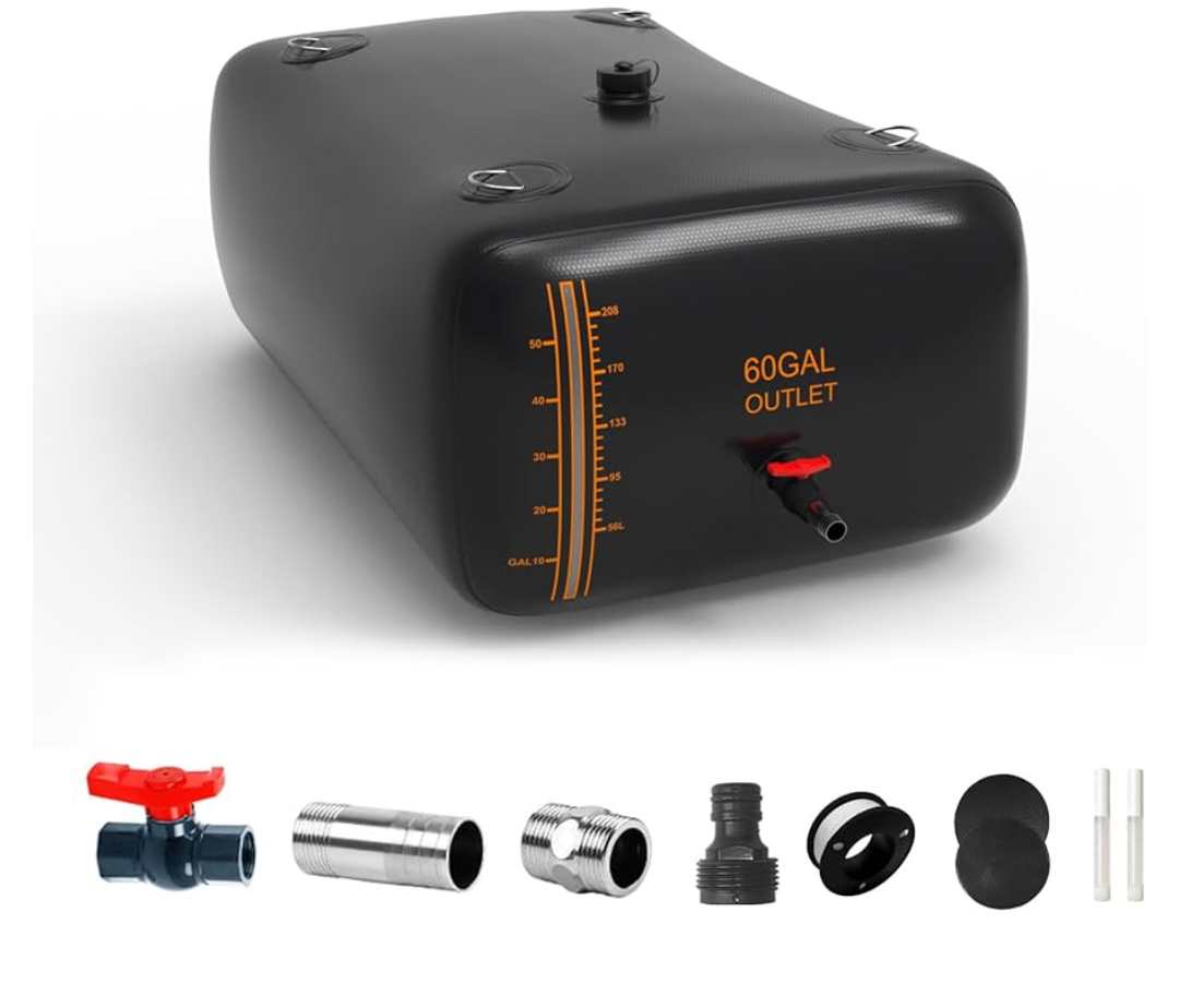 60 Gallon Water Bladder - 1000D PVC Black RV Water Bladder, Portable Collapsible Storage Tank Containers for Gardens, Camping, Emergency Use