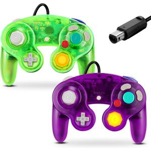 Gamecube Controller, Classic Wired Controller for Wii Nintendo Gamecube (Clear Purple & Clear Green-2Pack)