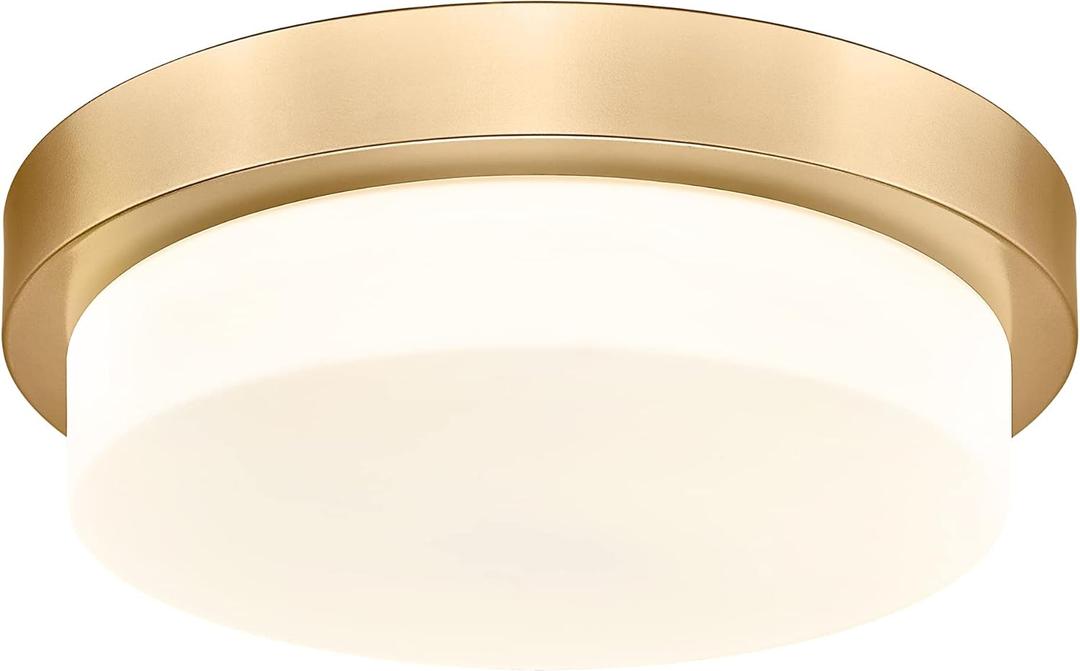 Gold Flush Mount Ceiling Light, 13inch Close to Ceiling Light Fixtures 24W 2200lm Dimmable 2700K/3000K/4000K/5000K/6000K Brass LED Ceiling Lamp for Bedroom Hallway Kitchen, AD-22008-L-GD