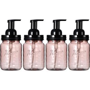 Amolliar Plastic Foaming Soap Dispenser with Pump Lid, 16Oz Refillable Foam Hand Soap Dispenser Set, Clear Dish Soap Bottles with Waterproof Lable for Farmhouse Kitchen Bathroom (4 Pack, Black)