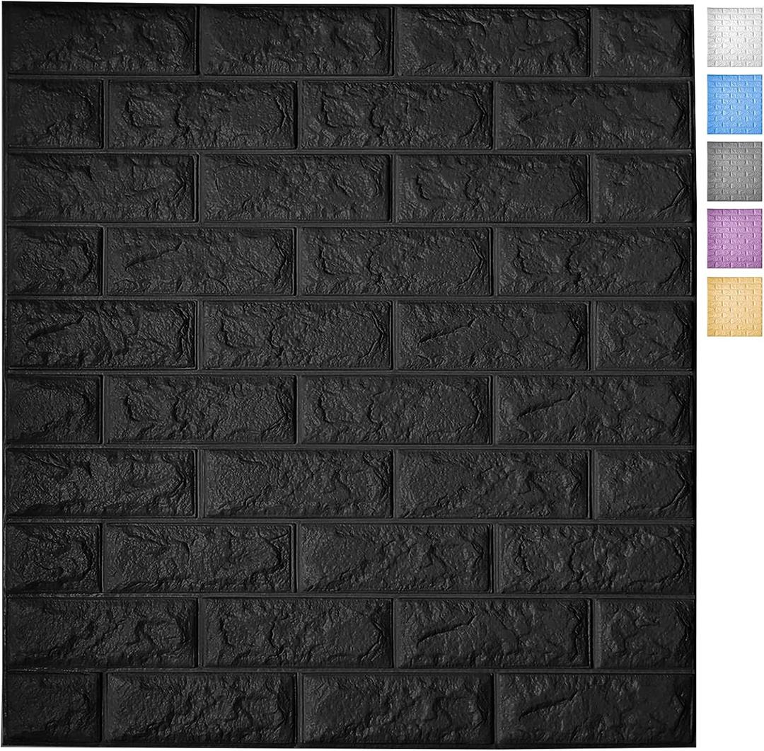 Art3d 11-Pack 64 Sq. Ft Peel and Stick 3D Wall Panels for Interior Wall Decor, Self-Adhesive Foam Brick Wallpaper in Black