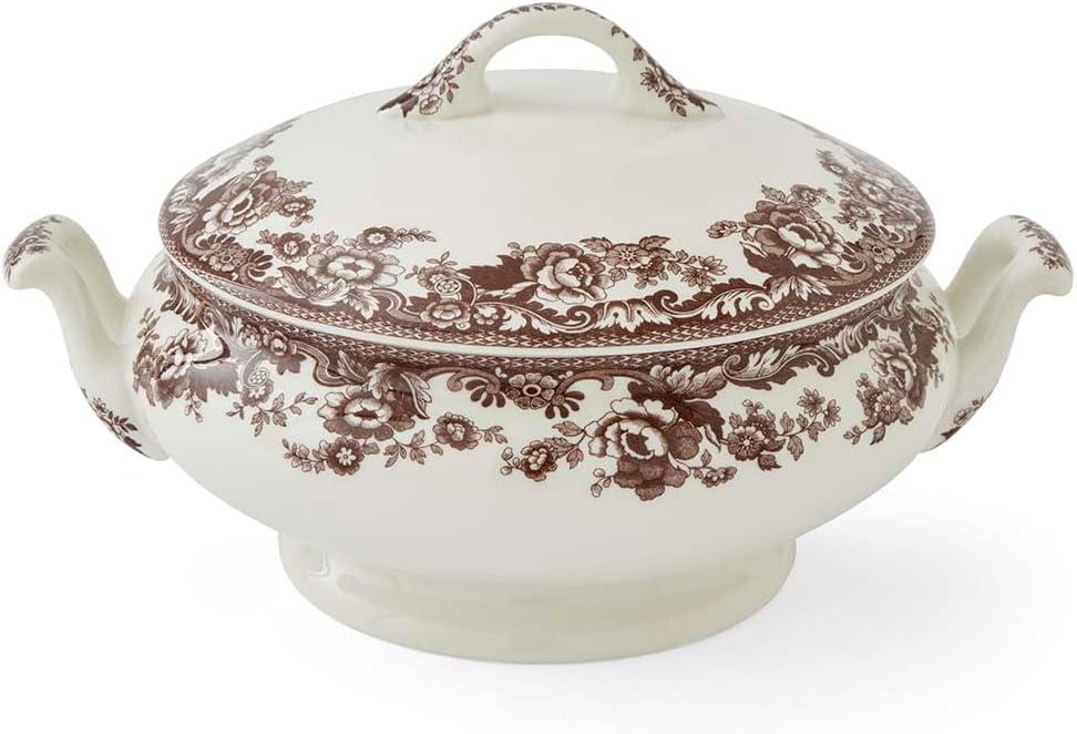 Spode Delamere Vegetable Dish with Cover - British Flowers Porcelain Server with Lid for Vegetables, Stews & Side Dishes, Elegant Dining Room Serveware - (12.2" W x 9" D) Dishwasher & Oven Safe