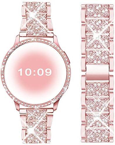 Mosonio Compatible with Samsung Galaxy Watch 5 Band/ Samsung Galaxy Watch 4 Band, 20 mm Rose Pink Bling Galaxy Watch Band with 44 mm Cover Case, Jewelry Metal Wristband for Women（Rose Pink, 44 mm）