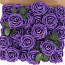 MACTING Purple Artificial Flowers 30PCS Fake Roses with Stem Real Touch Soft Foam Roses for Mothers Day DIY Wedding Bouquet Table Centerpieces Party Bridal Shower Home Summer Decorations