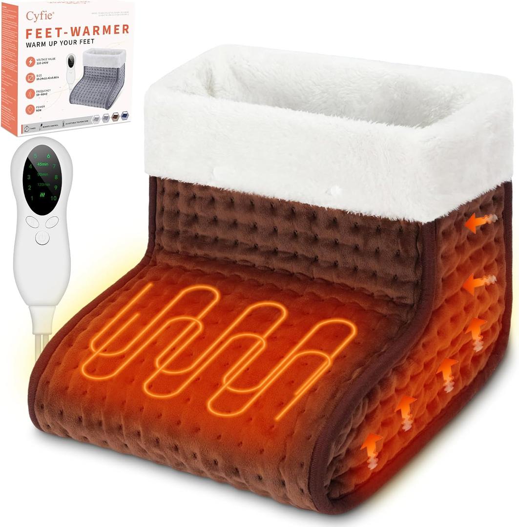 CYFIE Foot Warmer Under Desk - Electric Heating Pad for Women Men, Feet Warmers with 10 Heat & 3 Timer Settings, Auto Shut-Off, Washable Winter Christmas Gifts for Home Office Use(Brown)