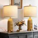 Table Lamps for Bedroom Set of 2, Farmhouse 3-Way Dimmable Touch Nightstand Lamp with 2 USB Charging Ports, Vintage Rustic Traditional Bedside Lamp for Living Room End Table (Brass)