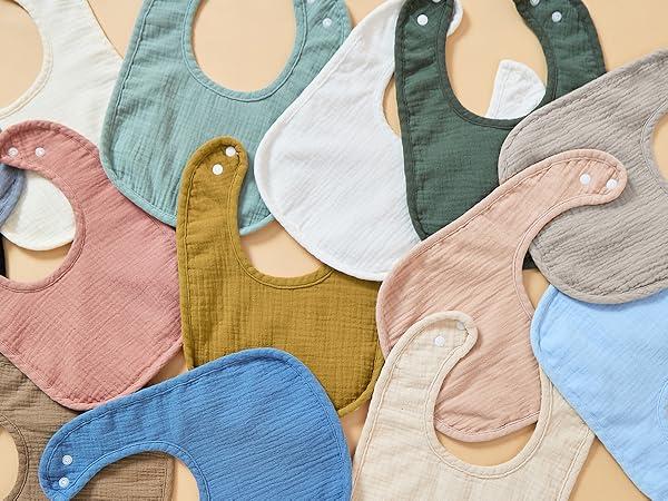 Konssy Muslin Baby Bibs 6 Pack Baby Bandana Drool Bibs Cotton for Unisex Boys and Girls, Soft Absorbent Set for Teething and Drooling