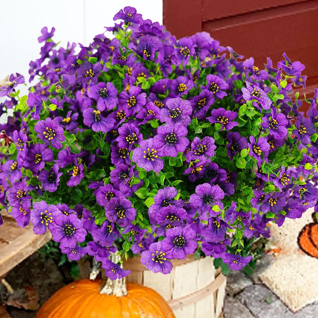 trytuny Artificial Flowers for Outdoor, UV Resistant Fake Silk Flowers, Realistic Faux Plants for Outside Indoor Porch Patio Window Box Planter Home Decor (14, Purple)