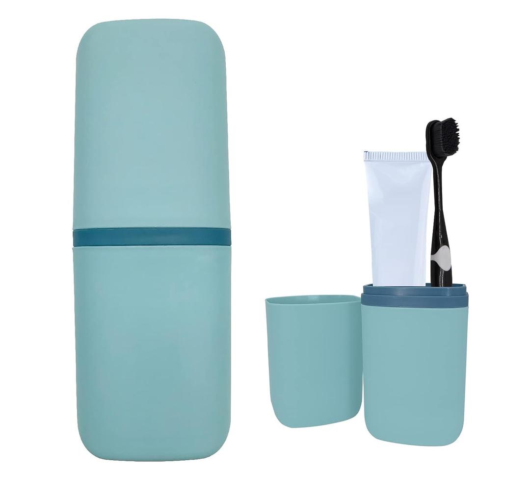 Travel Toothbrush & Toothpaste Case, Toothbrush Travel Holder with Cup Portable Travel Toothbrush Case Holder Toothbrush Travel Container for Camping School Business Trip Bathroom (Light Blue)