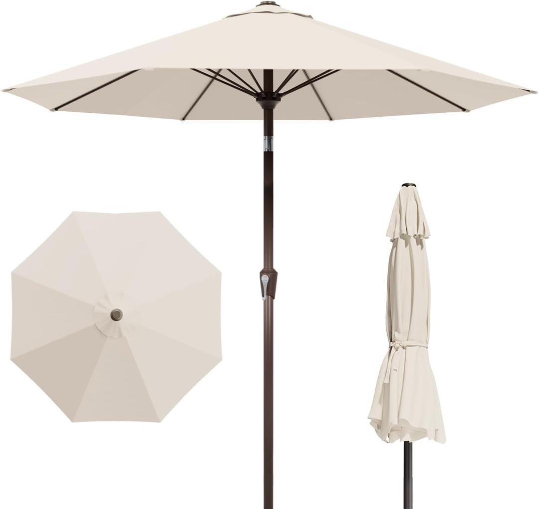 Patio Kingdom 9FT Patio Umbrella Outdoor Table Umbrella w/Push Button Tilt and Crank, 8 Sturdy Ribs, UV Resistant Waterproof Market Umbrella for Pool, Deck, Backyard, Garden, Creamy White