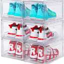 6 Pack Shoe Boxes Clear Stackable, Large Shoe Storage Boxes, Space Saving Acrylic Shoe Boxes, Foldable Shoe Container Boxes that Fits Up to Size 14 Shoes (10 Pack Transparent)