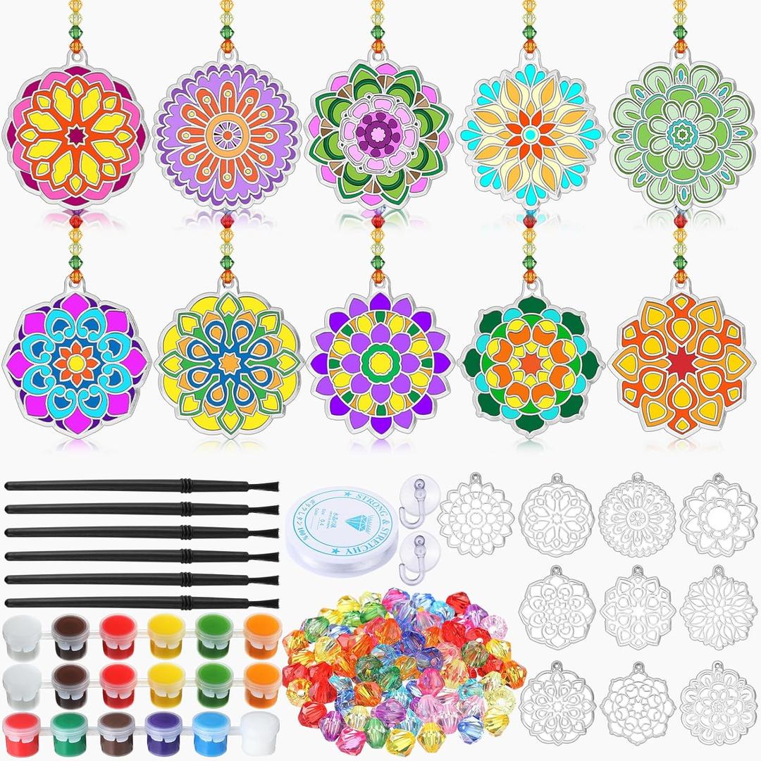 30 Sets Spring Mandala Suncatchers Crafts for Adults, Easter Holi DIY Stained Glass Art Kits Paint Your Own Window Ornaments for Mother's Day Party Birthday Activity Home Decor