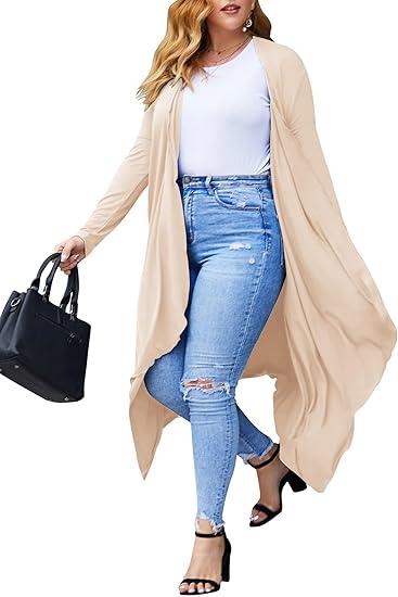 IN'VOLAND Women's Plus Size Cardigan Long Sleeve Open Front Drape Cardigans Lightweight Long, Cammel5XL (1X, Black)