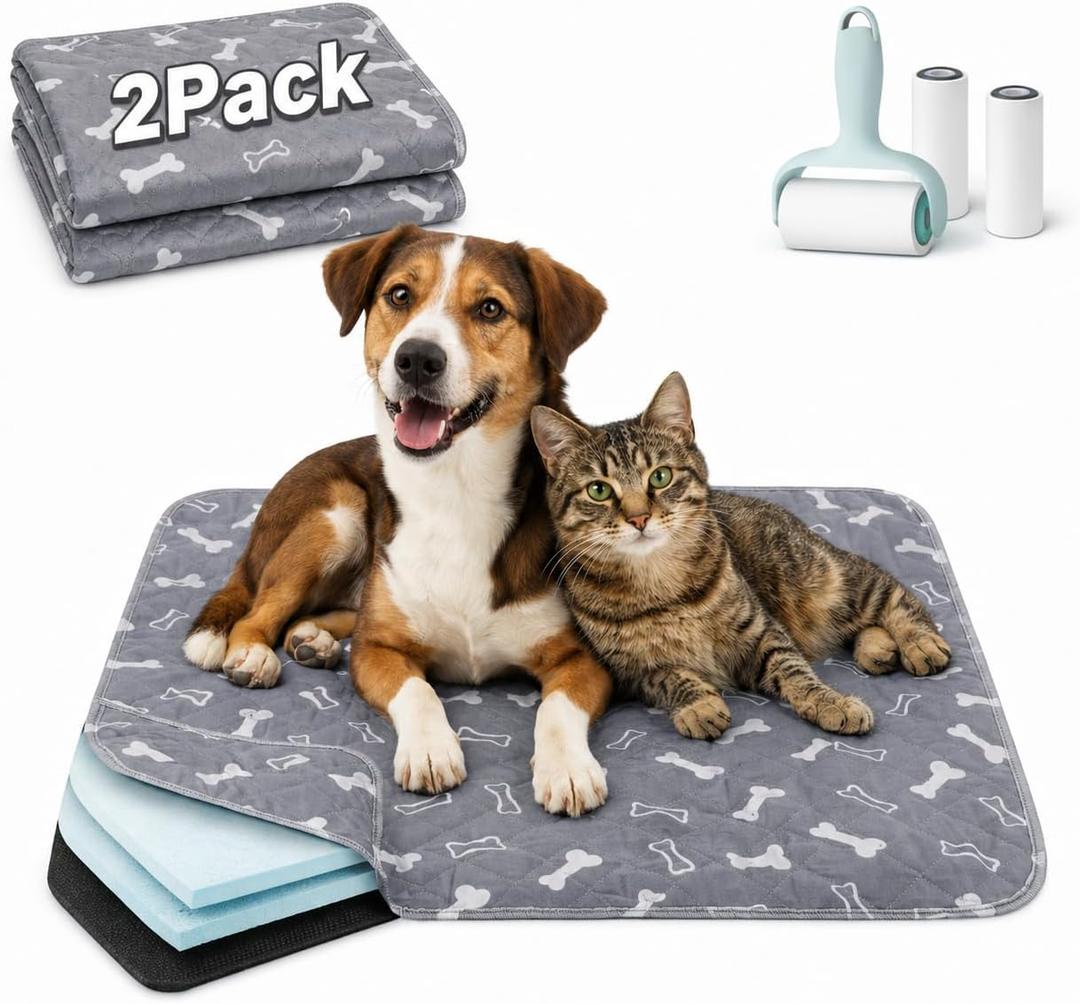 2 Pack Puppy Pads with Pheromones, Washable Puppy Pee Pads, Reusable Pads for Dogs & Cats, Leakproof & Odor Control, Non-Slip Training Pads for Home & Travel, 16"x24" (Lint Roller Included)