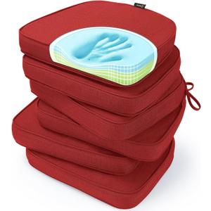 SUNROX Gel Memory Foam Chair Cushions, FadeShield Water-, Stain-Resistant Durable Reversible Seat Cushion Pads with Ties for Indoor/Outdoor Kitchen Dining Office 17"x16" Set of 6, Burgundy