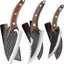 Handmade Forged Kitchen Knife 3 Pcs Professional Chef Knife Set, Hunting, BBQ Meat Knives for Cooking, Forged Kitchen Knife with High Carbon Stainless Steel Cutlery With Leather Sheaths