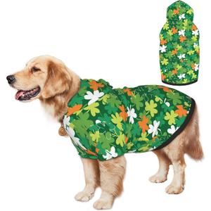 St Patrick Day Hoodie for Medium Large Dogs,Funny St. Patrick's Day Dog Outfit with Hood & Leash Hole, Warm Soft Holiday Christmas Sweatshirt Clothes for Dogs-XXL