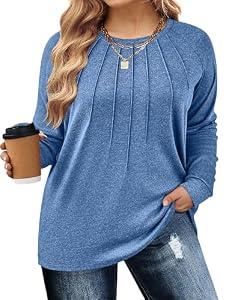 IN'VOLAND Plus Size Ladies Long Sleeve Tops Business Casual Sweaters for Women Casual Fall Tops Dressy Shirts Loose Fit Tunic Tops Blue, 18W