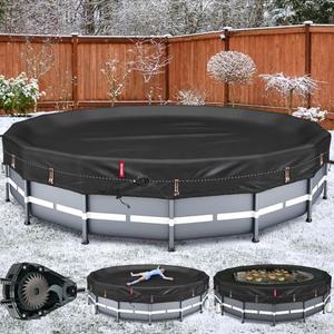 QH.HOME 24 Ft Round Pool Cover with Fast Tightening Patented Ratchet,Heavy Duty Winter Pool Cover for Above Ground Pools [Durable, Tear Resistant],PU Tarp Snug Fit for UV Protected