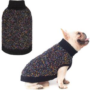 BEAUTYZOO Cable Knit Small Dog Sweater, Color Block with Fuzzy Thread Knitted Turtleneck Dog Knitwear with Dots in a Variety of Colors for Small Medium Dogs Fall Winter Dog Clothes, XS Black 
