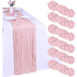 6 Pack Pink Cheesecloth Table Runner 10FT Boho Gauze Fabric Cheese Cloth Table Runner 35 x 120 Inch Rustic Sheer Fabric for Easter Spring Wedding Decor Baby Shower Party Holiday