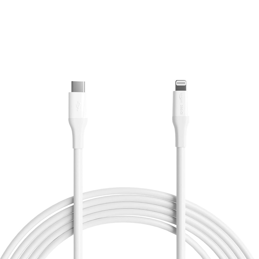 Amazon Basics MFi Certified USB-C to Lightning Fast Charging Cable for Apple iPhone, Nylon Braided, 10 ft, White