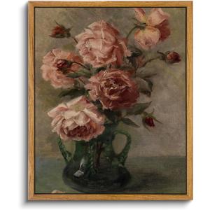 InSimSea Framed Wall Art for Living Room Flower Wall Art Home Decor Roses in Vase Vintage Paintings Canvas Prints Botanical Prints Mid Century Modern Decor Farmhouse Bedroom Wall Decor 9x11in (11L" x 9W")