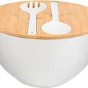 Salad Bowl with Lid, 12" Extra Large Bamboo Fiber Salad Bowl with Servers Set for Kitchen, Nature Bamboo Mixing and Serving Bowl with Lid, Spoon and Fork for Fruits,Salads and Vegetables (White)